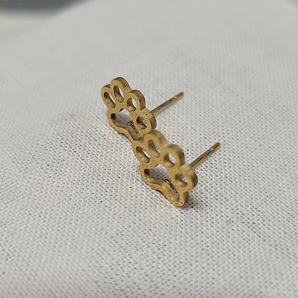 Pawprint Gold Hollow Stud Earrings, unisex, choice of color - Picture 7 of 9